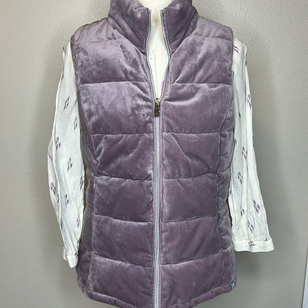 ZX ZEROXPOSUR Quilted Puffer Vest‎ NEW Velour Lilac Zip Up Pockets Lightweight S